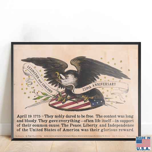 250th Anniversary of Lexington and Concord Archival Print with Historic Eagle and Shield Engraving