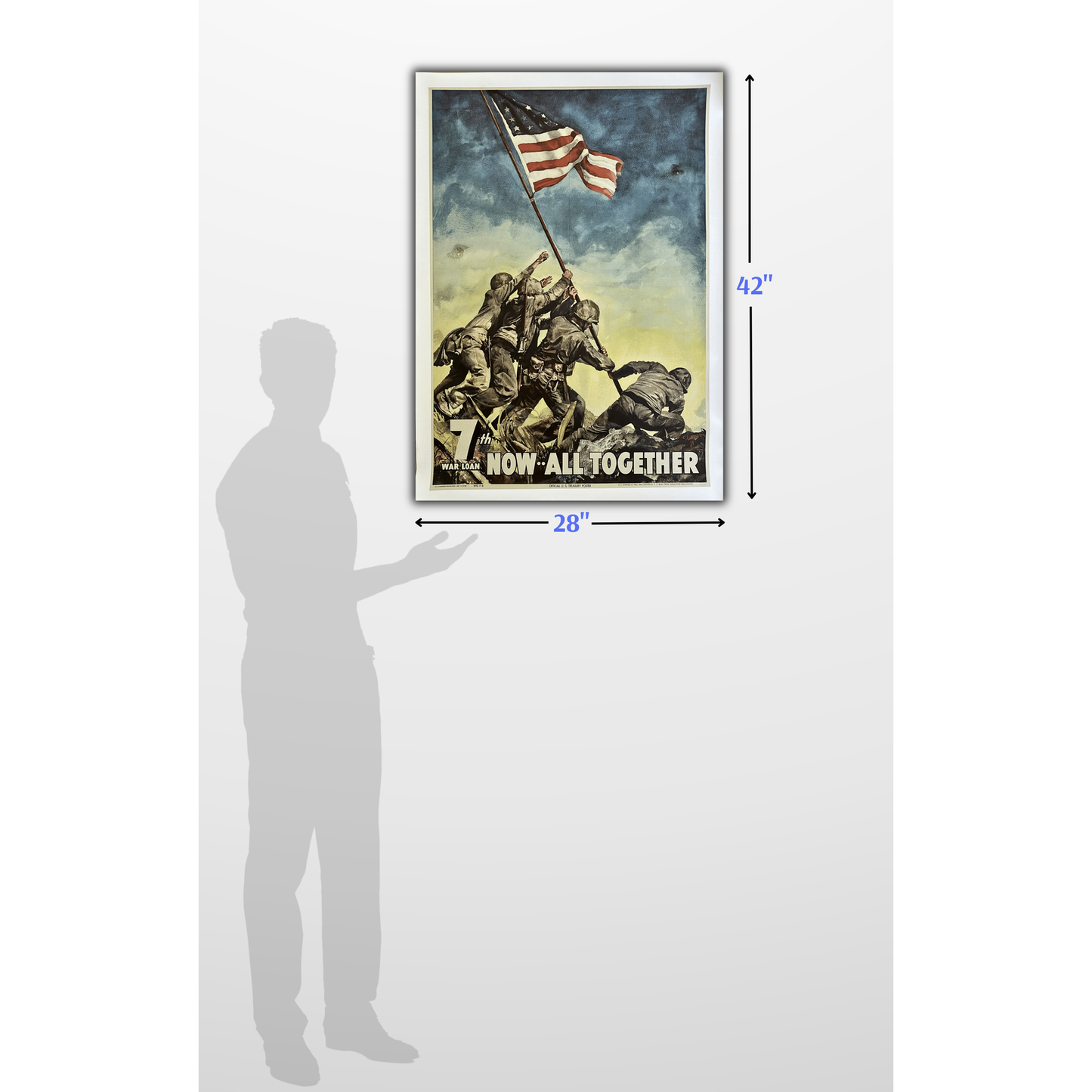 Original WWII poster — "Now all together" bond drive poster with image from Iwo Jima