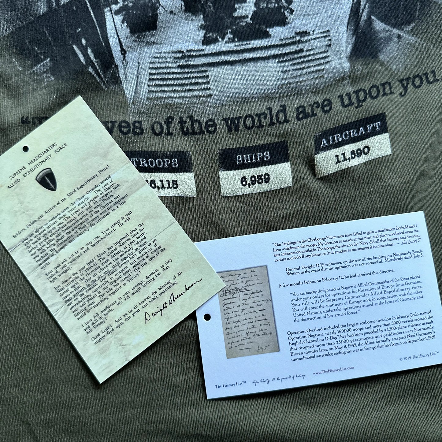 Hang tag of D-Day Operation Overlord Women's v-neck shirt from The History List store