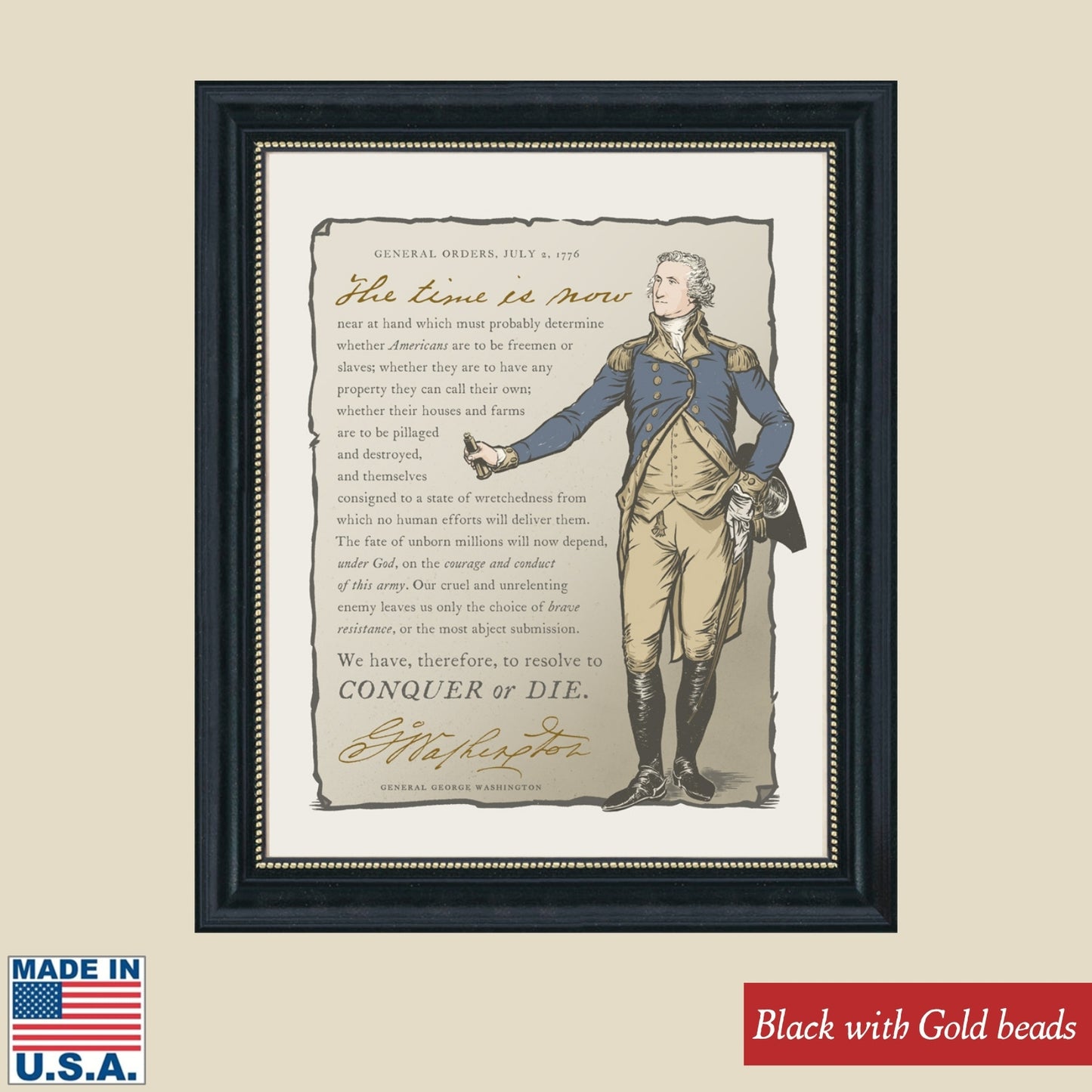 "Conquer or Die" — George Washington's General Orders framed print made in America