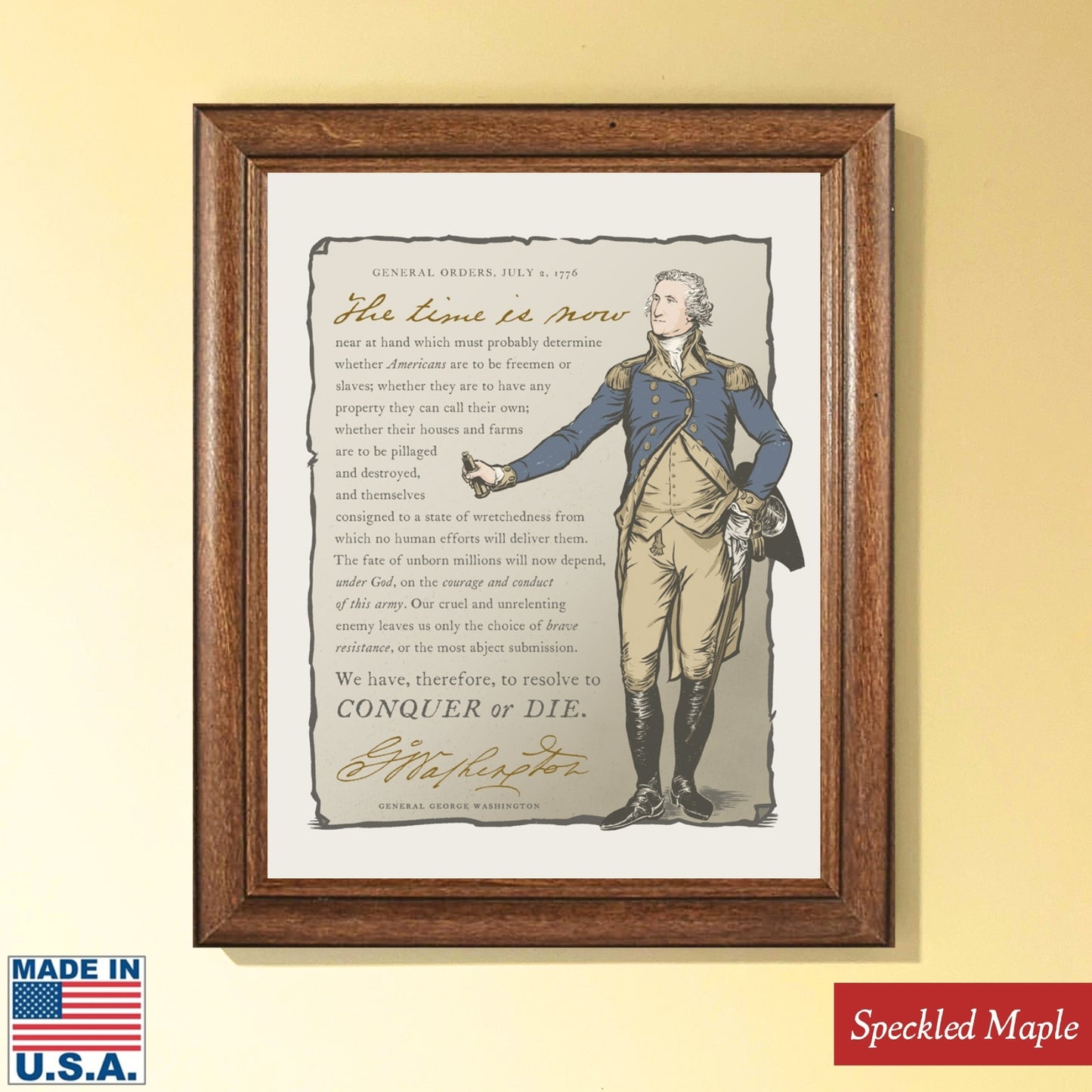 "Conquer or Die" — George Washington's General Orders framed print made in America