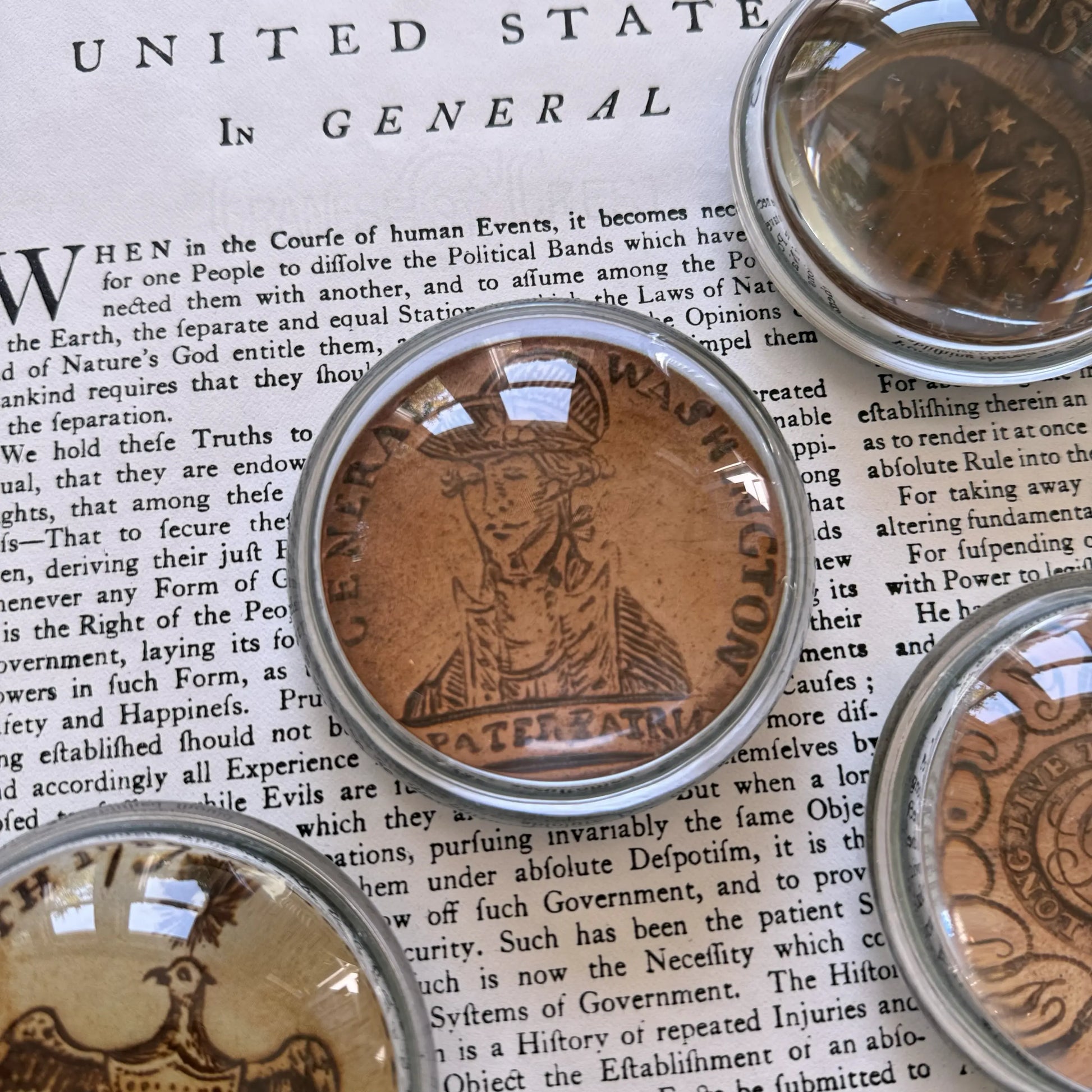 General Washington Pater Patriæ Inaugural Button Glass Paperweights — Four designs — All Made in America from The History List store