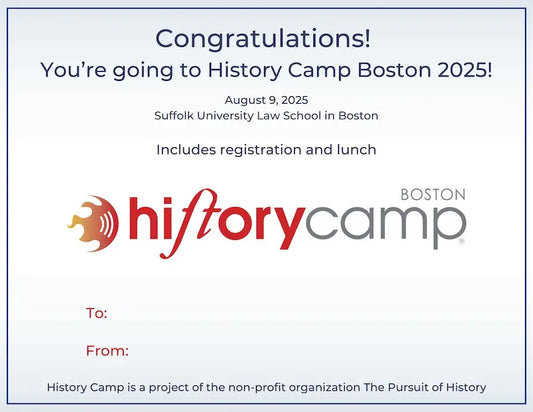 Gift Certificate for Registration for History Camp Boston 2025 with Lunch