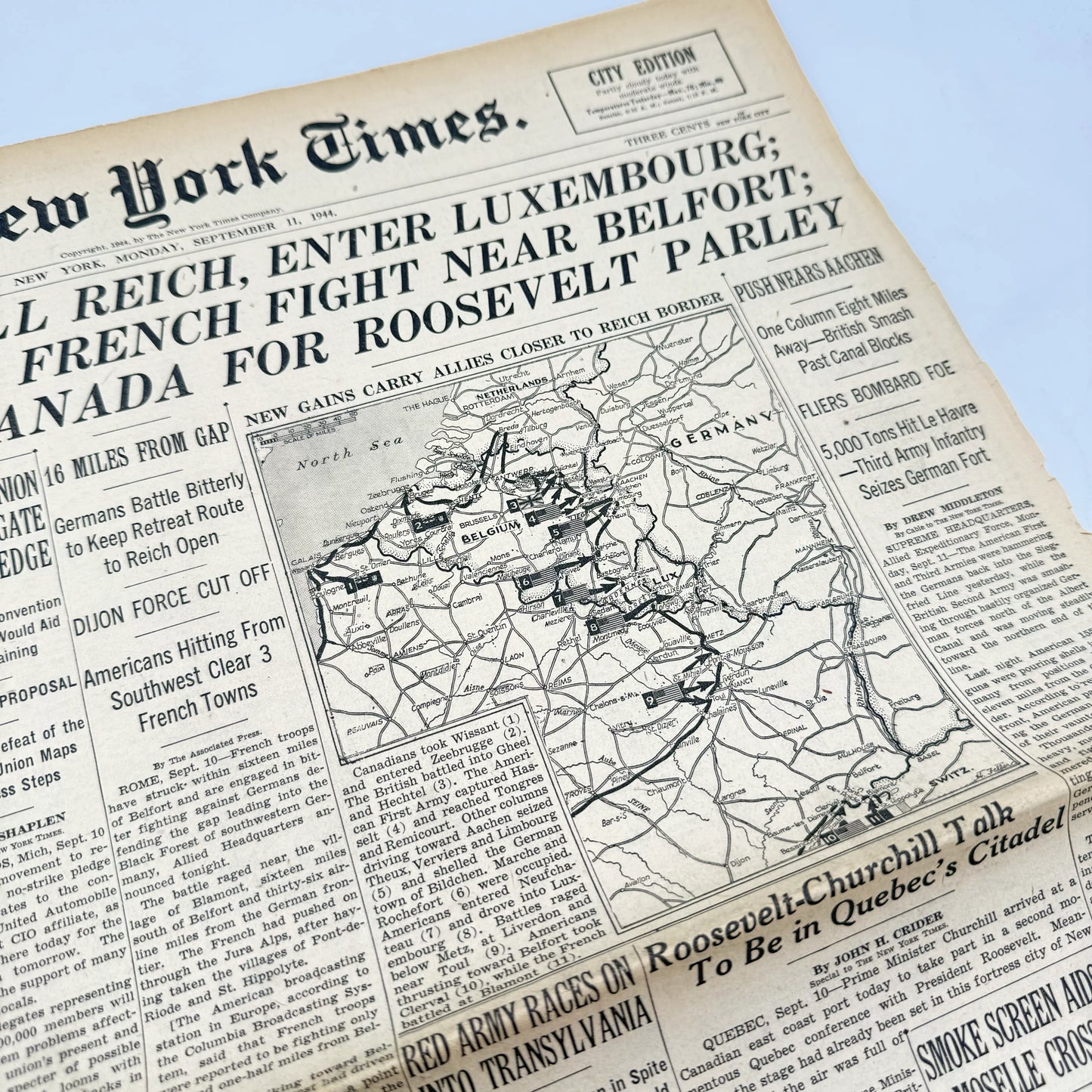 The New York Times — September 11, 12, 13, and 15, 1944 — Sold as a set