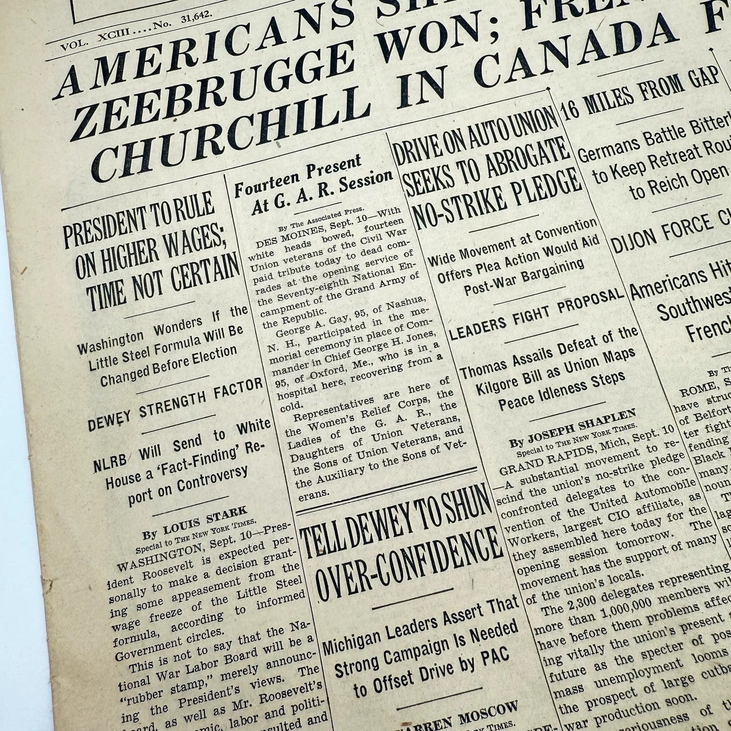 The New York Times — September 11, 12, 13, and 15, 1944 — Sold as a set