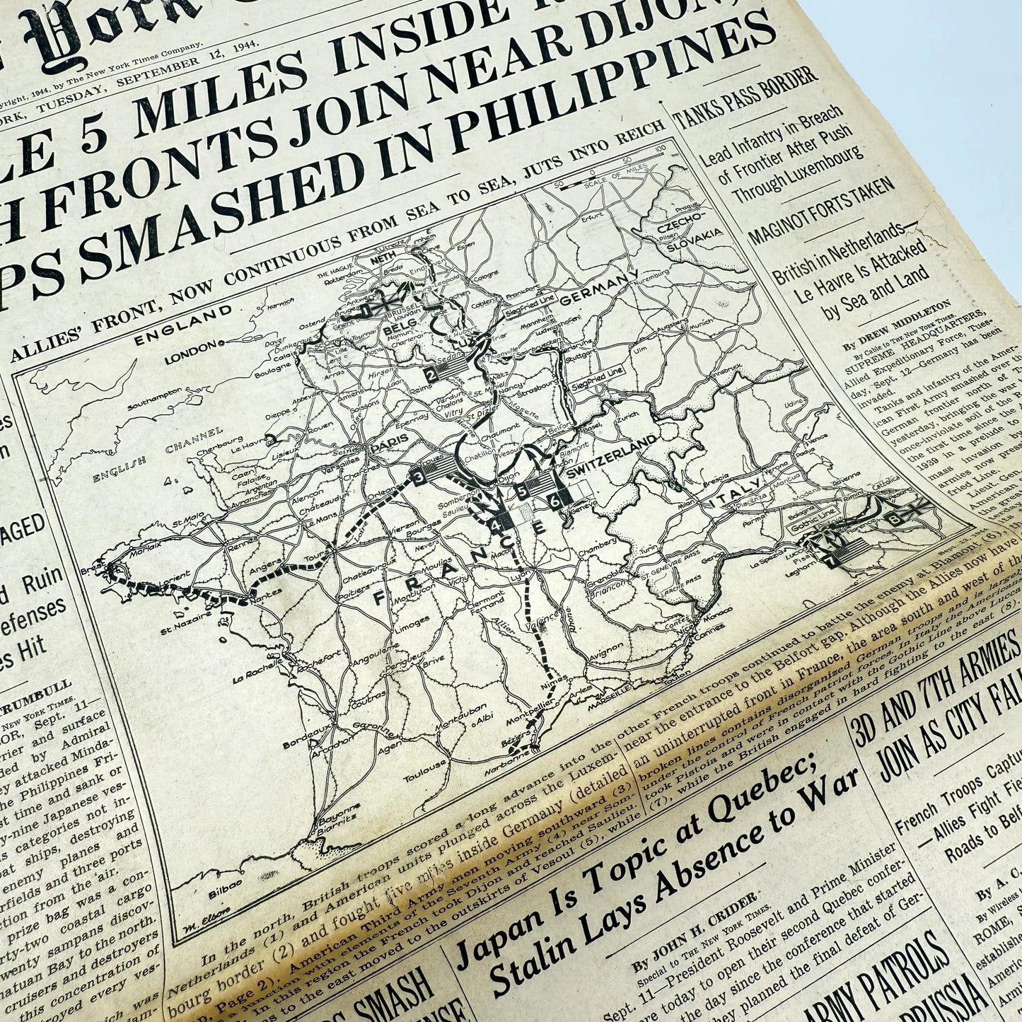 The New York Times — September 11, 12, 13, and 15, 1944 — Sold as a set