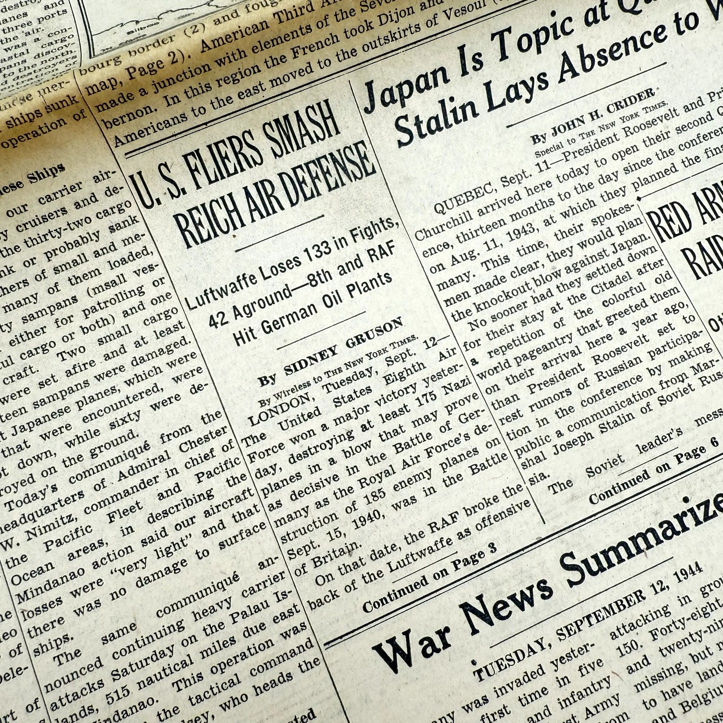 The New York Times — September 11, 12, 13, and 15, 1944 — Sold as a set