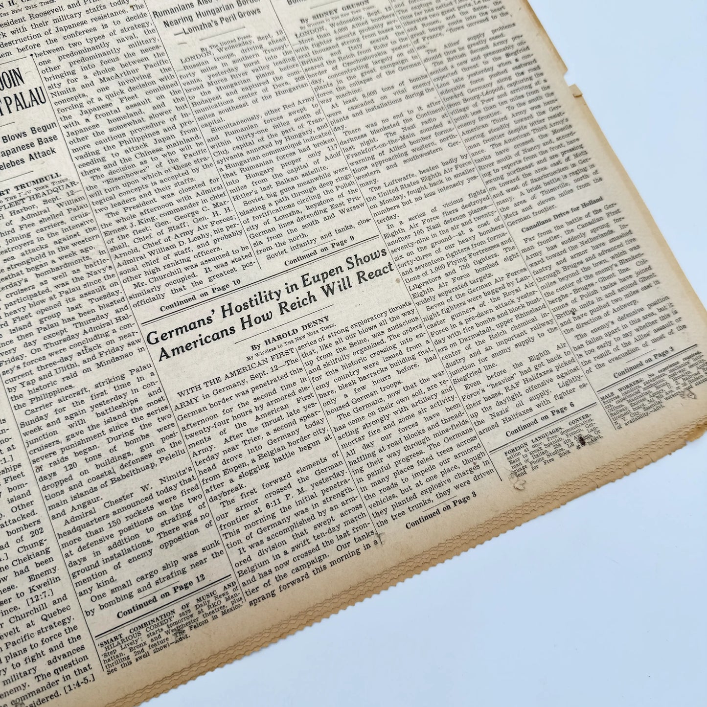 The New York Times — September 11, 12, 13, and 15, 1944 — Sold as a set