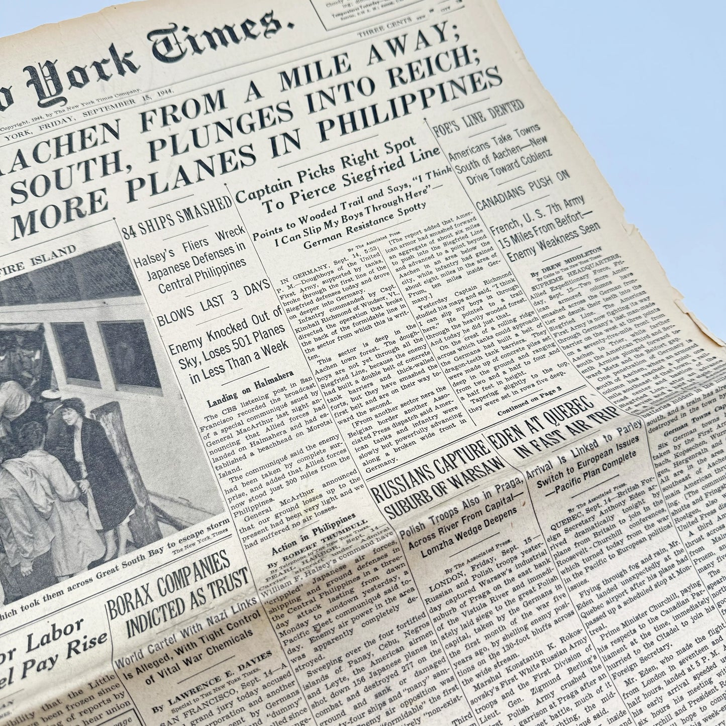 The New York Times — September 11, 12, 13, and 15, 1944 — Sold as a set