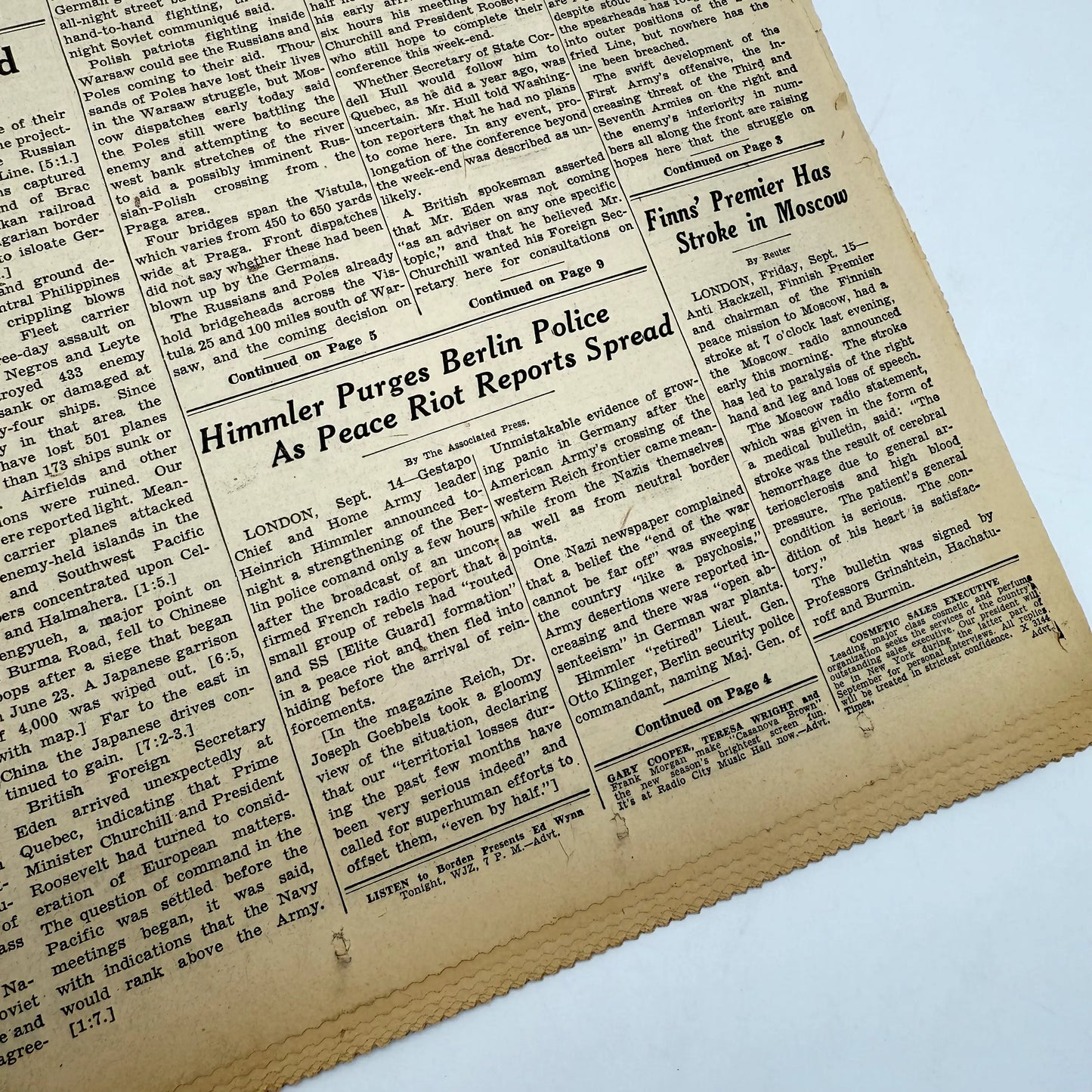 The New York Times — September 11, 12, 13, and 15, 1944 — Sold as a set