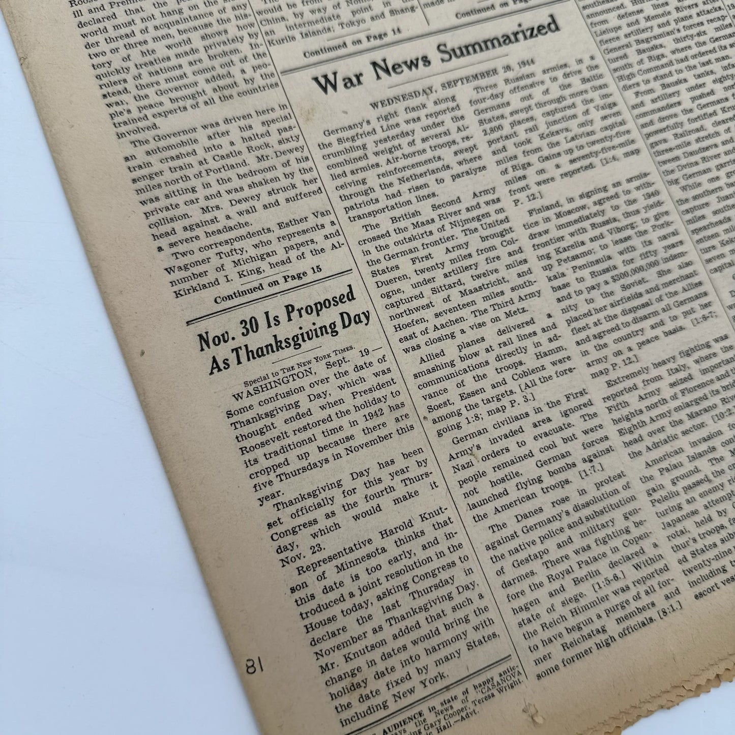 The New York Times coverage of WWII — September 1944 — Offered individually