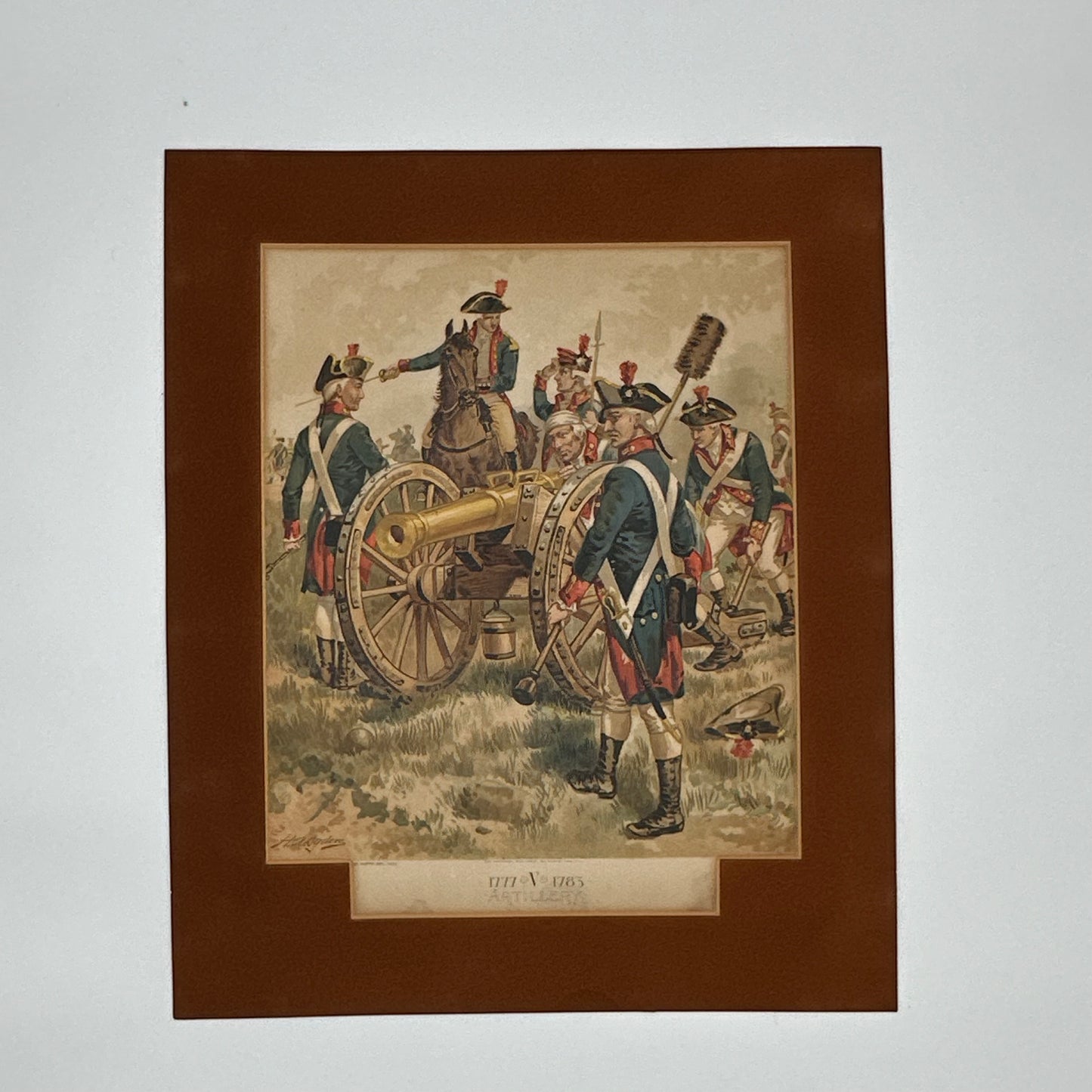 Four historic framed prints of American soldiers in uniform 1774 - 1783 that were commissioned by the Quartermaster General of the Army (1890 - 1907)
