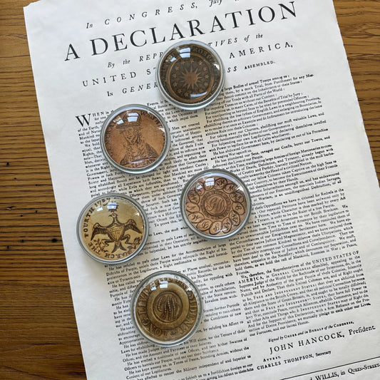 Washington Inaugural Button Glass Paperweights — Five designs — All Made in America