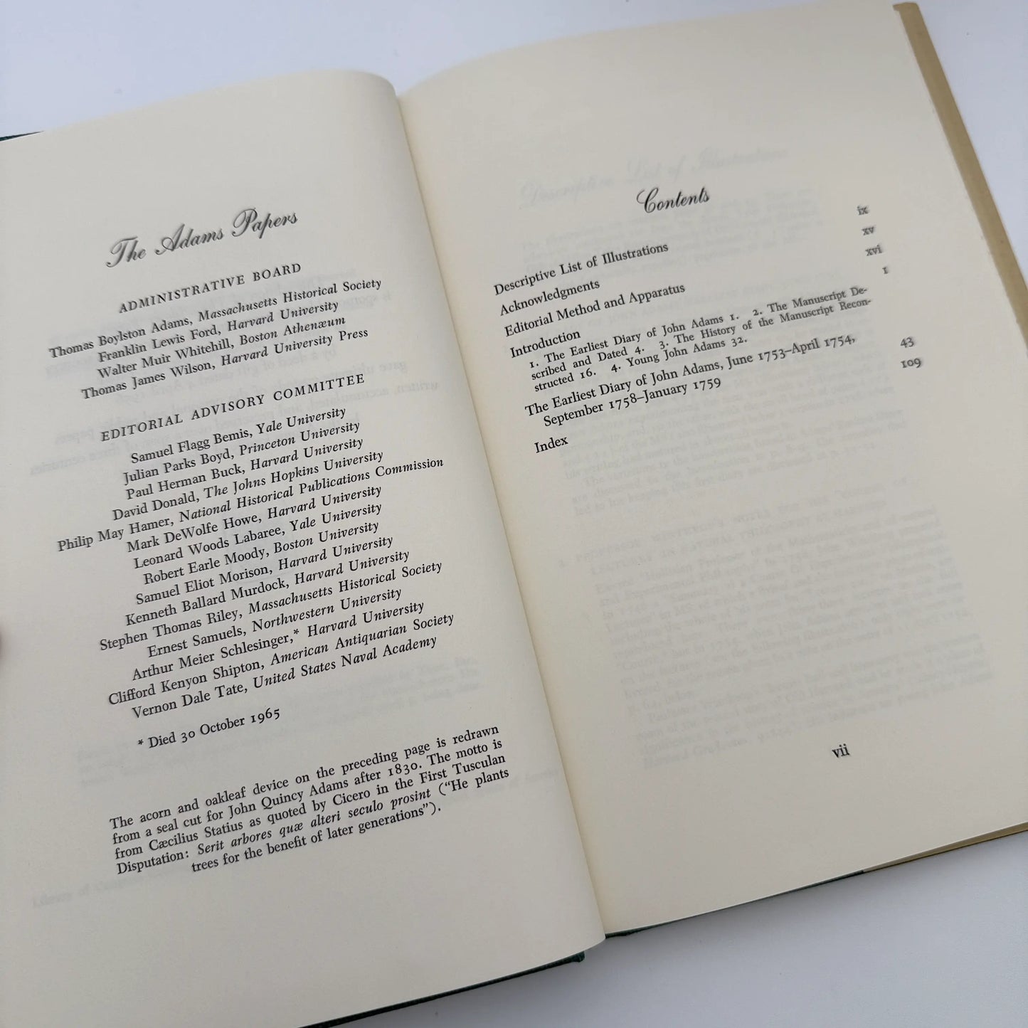 "The Adams Papers" — The Earliest Diary of John Adams — From June 1753 to August 1777 — Five volumes