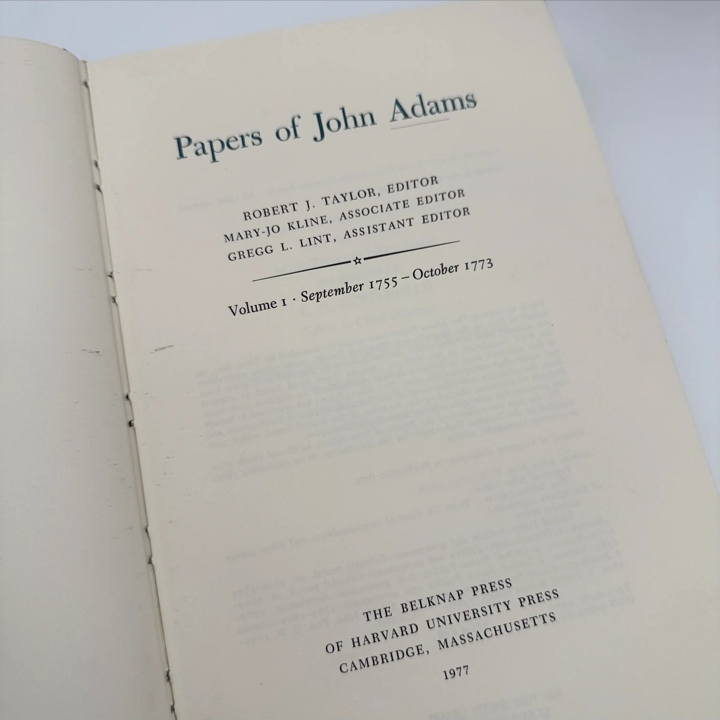 "The Adams Papers" — The Earliest Diary of John Adams — From June 1753 to August 1777 — Five volumes