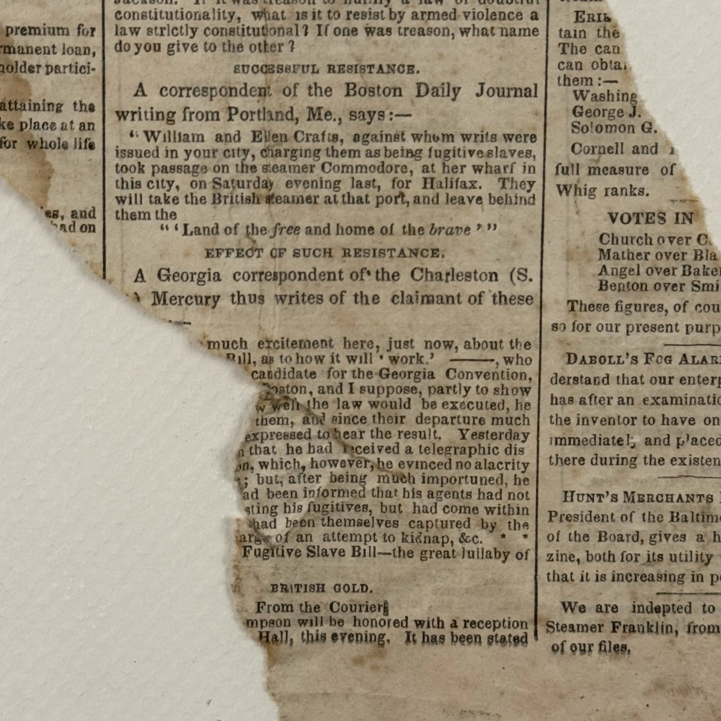 William and Ellen Craft and the Fugitive Slave Act — October (?) 1850 newspaper