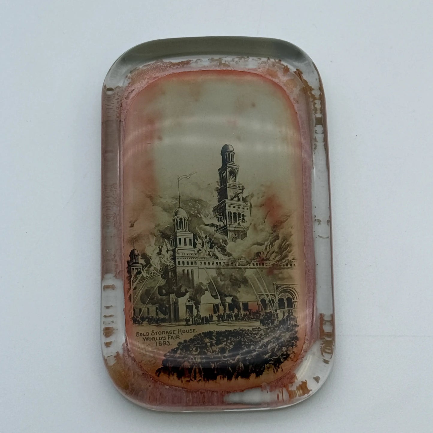 World’s Fair 1893 Columbian Exposition Paperweights — Cold Storage House Fire