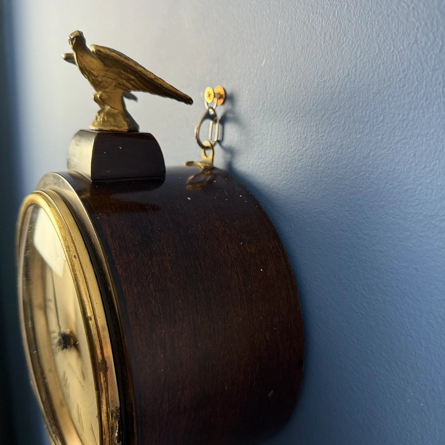 Seth Thomas "Banjo Clock" showing the Boston Tea Party — Electric (possibly)