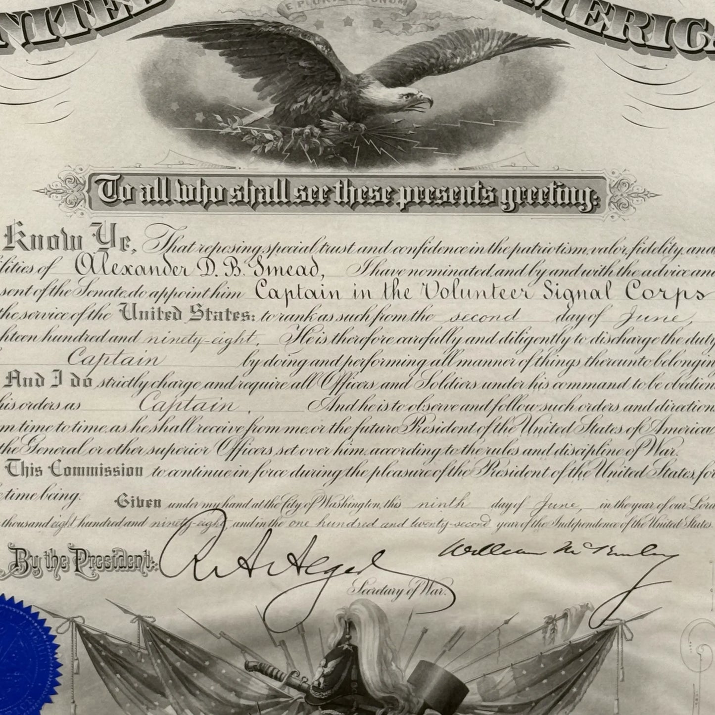 William McKinley Presidential Appointment — Signed June 2, 1898