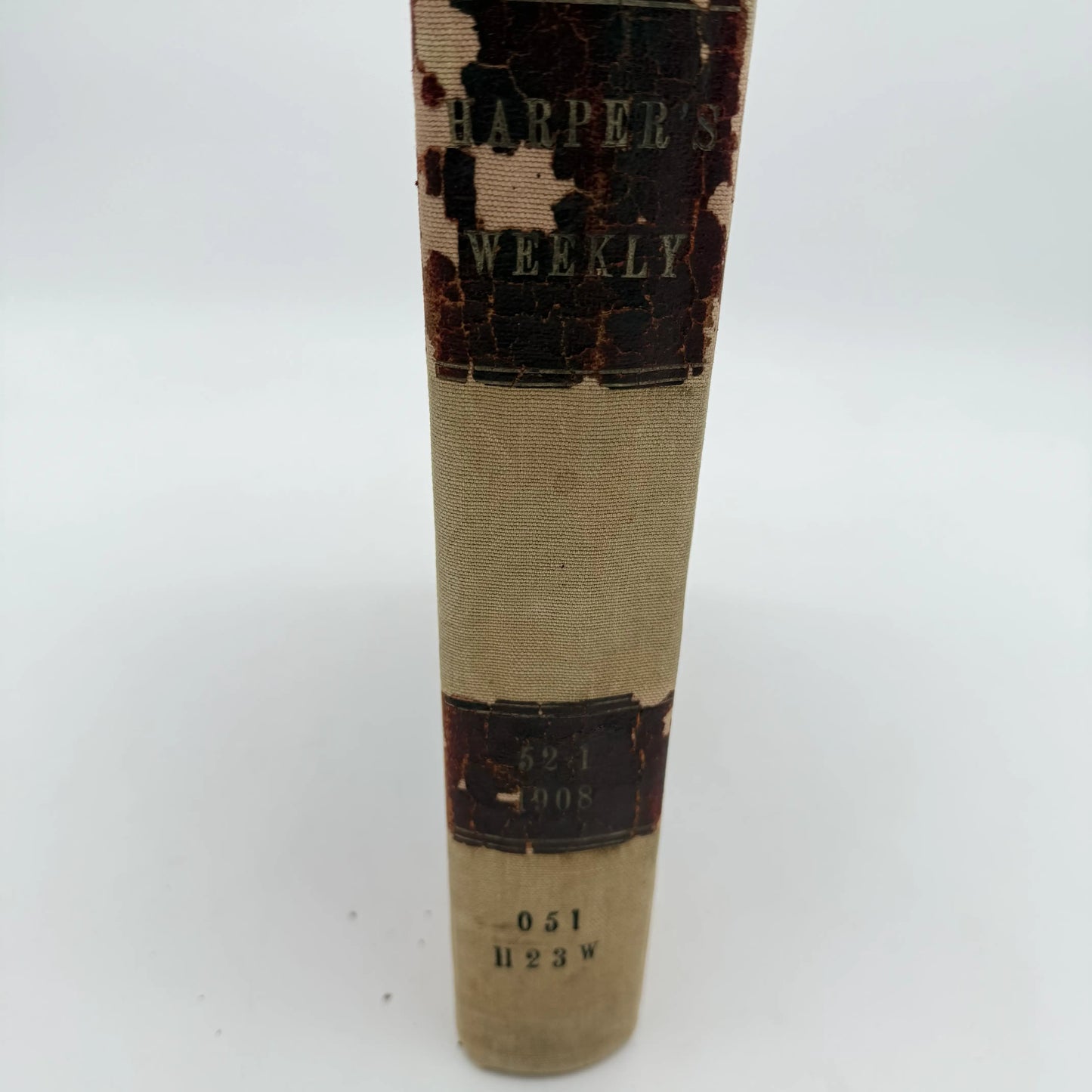 1901 and 1908 bound volumes of "Harper's Weekly" from January to June in a large bound book