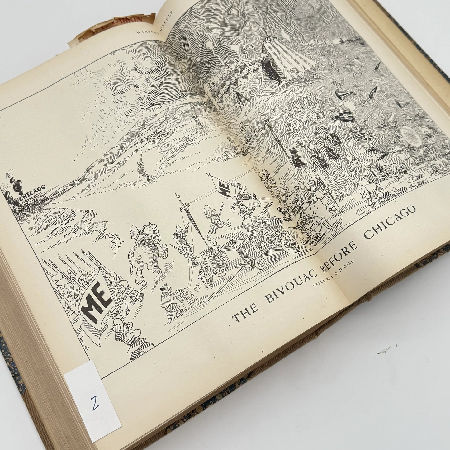 1901 and 1908 bound volumes of "Harper's Weekly" from January to June in a large bound book