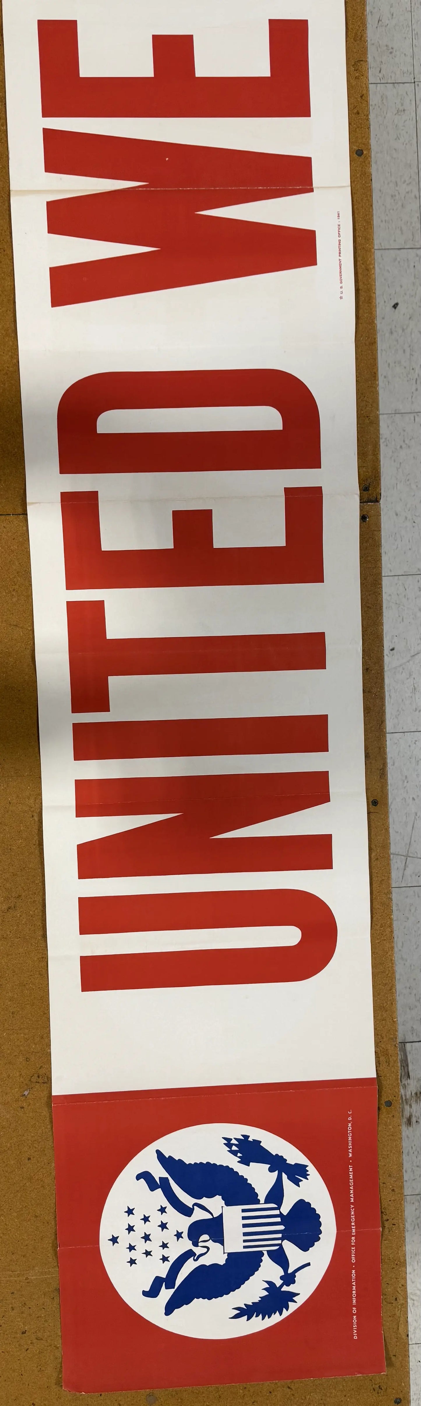 "United We Stand" Banner — 10 foot wide banner — 1941
