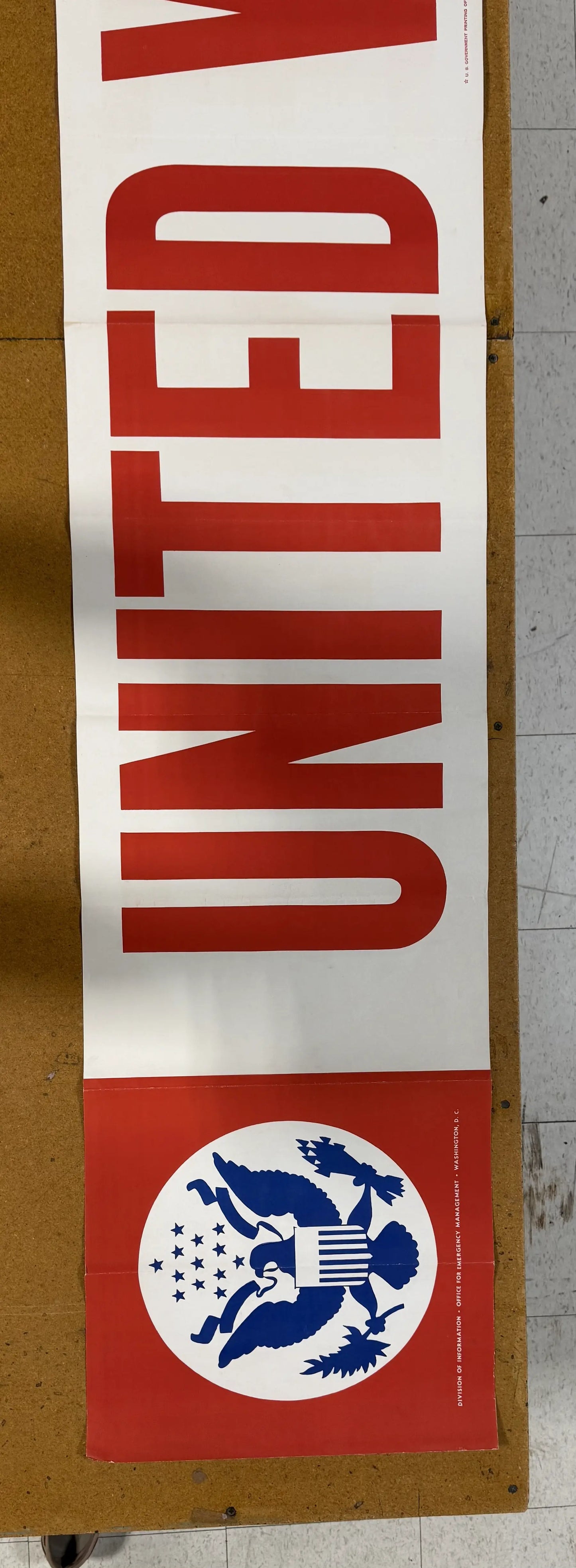 "United We Stand" Banner — 10 foot wide banner — 1941