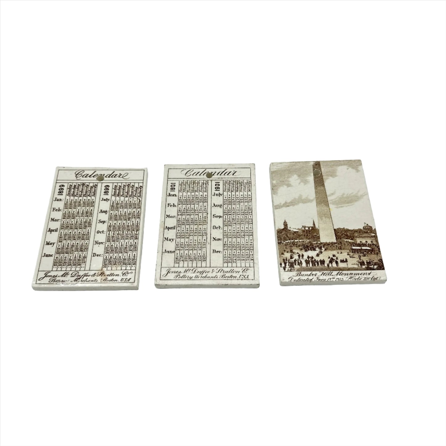 1899 and 1901 Calendar Tiles with Historic Scenes of Bunker Hill and the Washington Elm