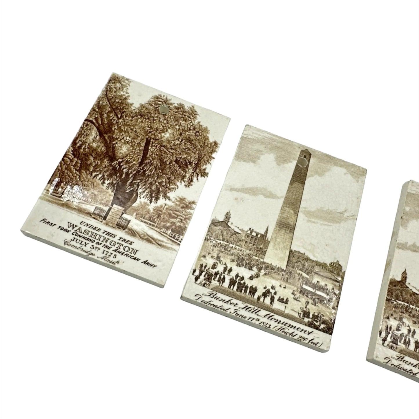 1899 and 1901 Calendar Tiles with Historic Scenes of Bunker Hill and the Washington Elm