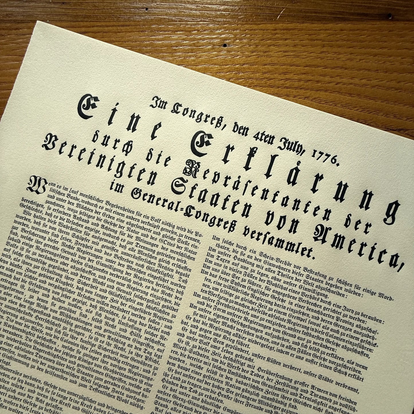 "Declaration of Independence" in German from the Printing Office of Edes & Gill in Boston