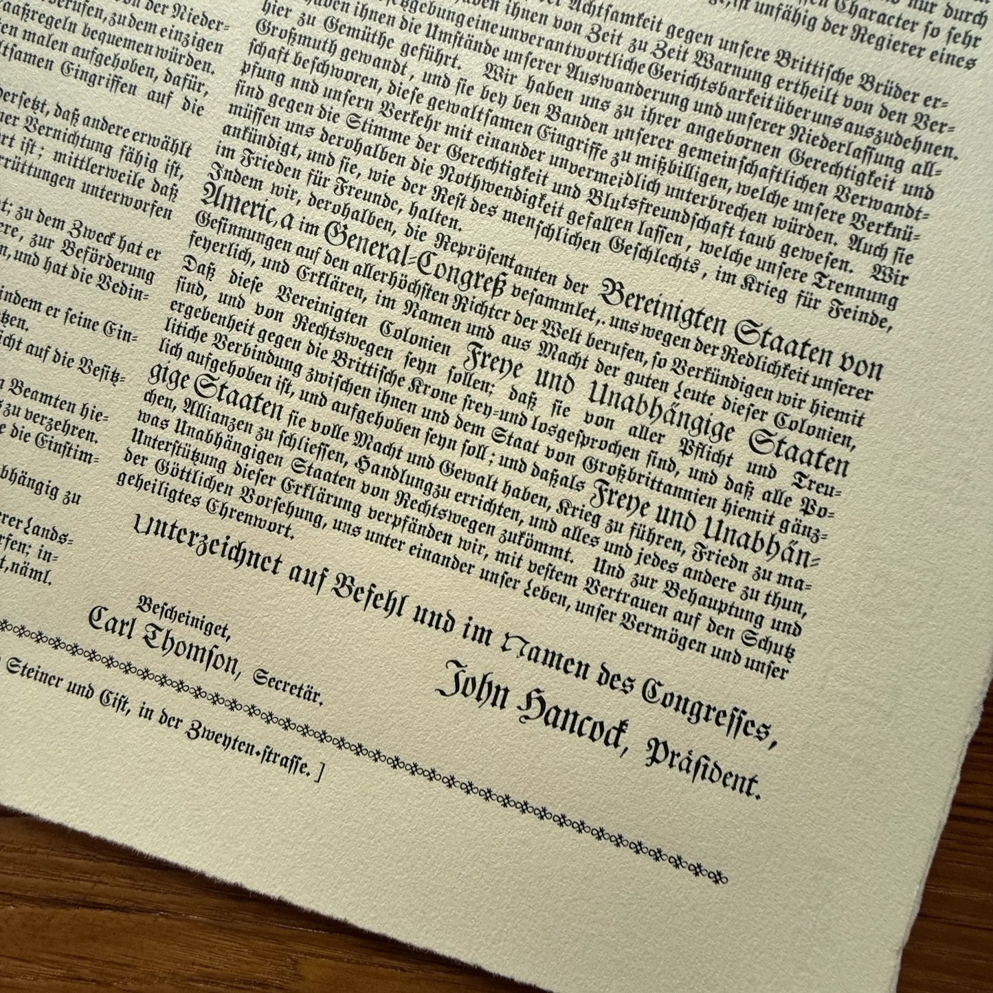 "Declaration of Independence" in German from the Printing Office of Edes & Gill in Boston