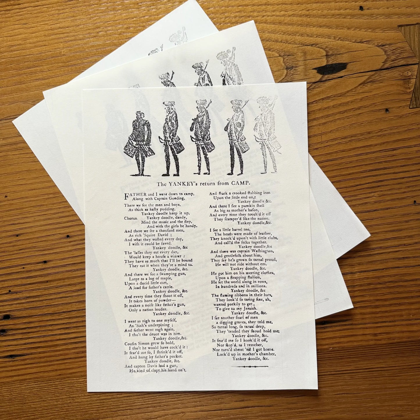 "The Yankee’s Return from Camp" — Song lyrics — Broadside reproduction from The Printing Office of Edes & Gill in Boston