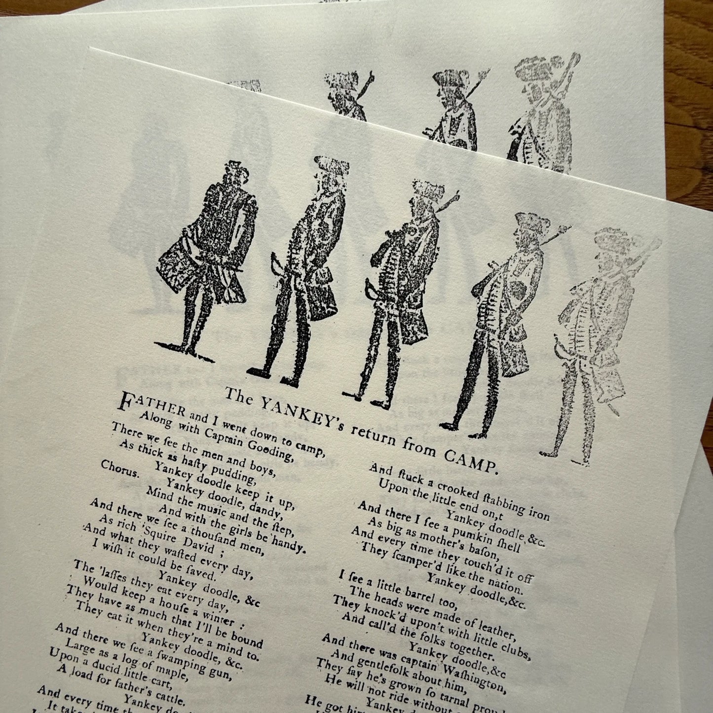 "The Yankee’s Return from Camp" — Song lyrics — Broadside reproduction from The Printing Office of Edes & Gill in Boston