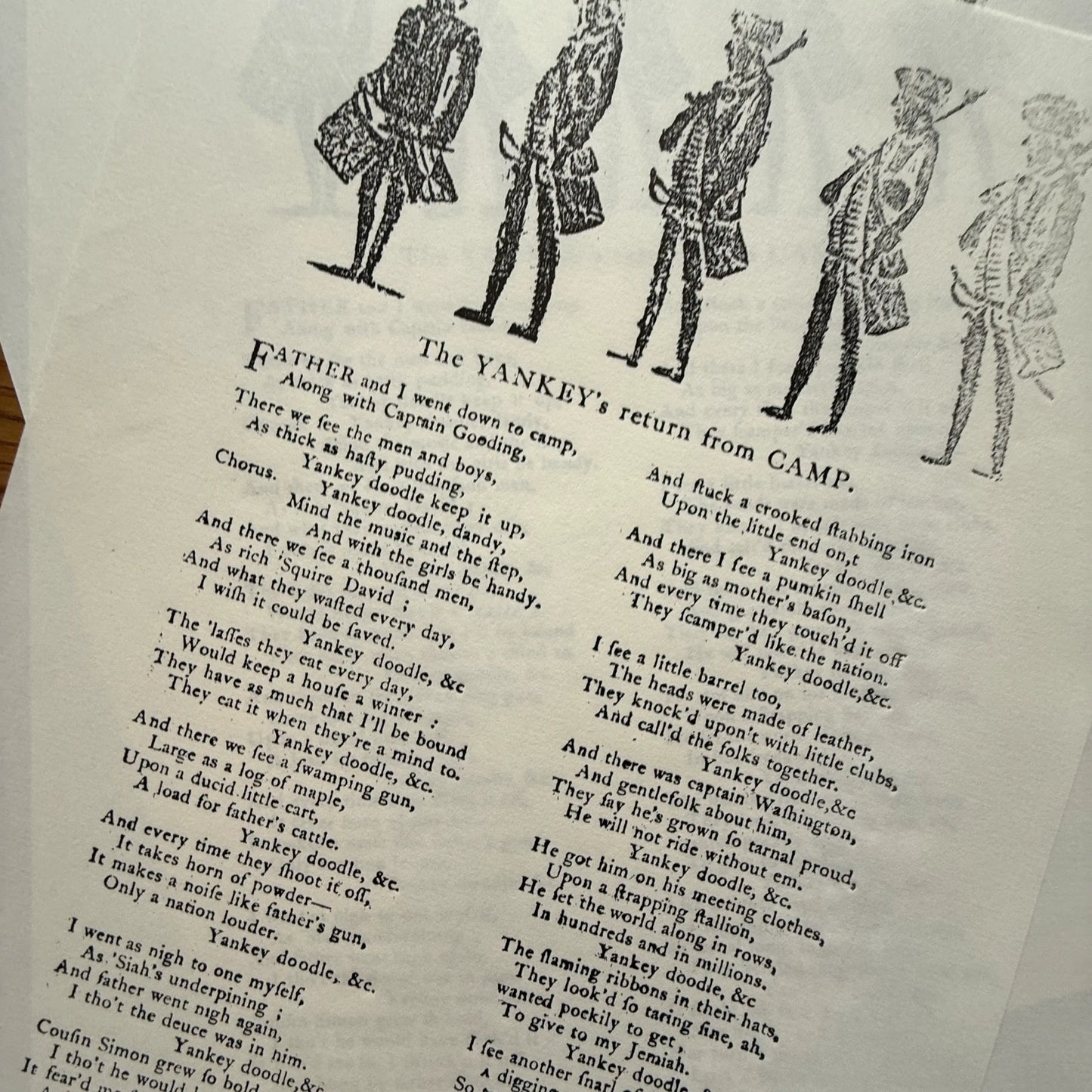 "The Yankee’s Return from Camp" — Song lyrics — Broadside reproduction from The Printing Office of Edes & Gill in Boston