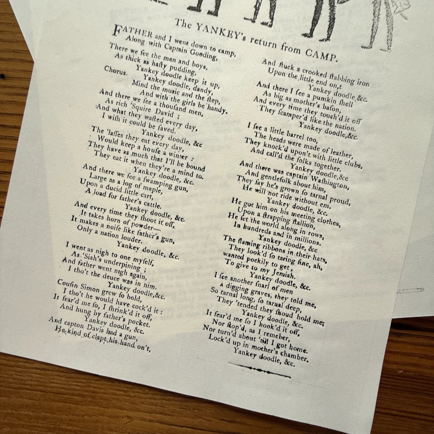 "The Yankee’s Return from Camp" — Song lyrics — Broadside reproduction from The Printing Office of Edes & Gill in Boston
