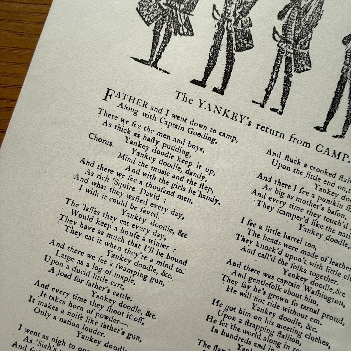 "The Yankee’s Return from Camp" — Song lyrics — Broadside reproduction from The Printing Office of Edes & Gill in Boston