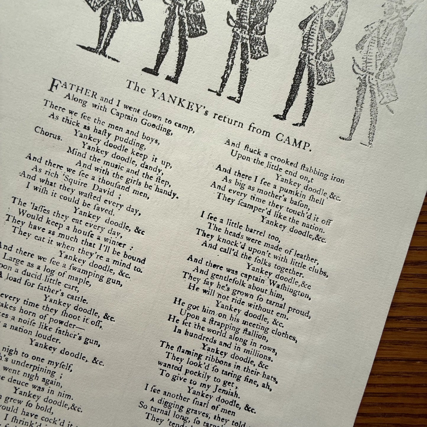 "The Yankee’s Return from Camp" — Song lyrics — Broadside reproduction from The Printing Office of Edes & Gill in Boston