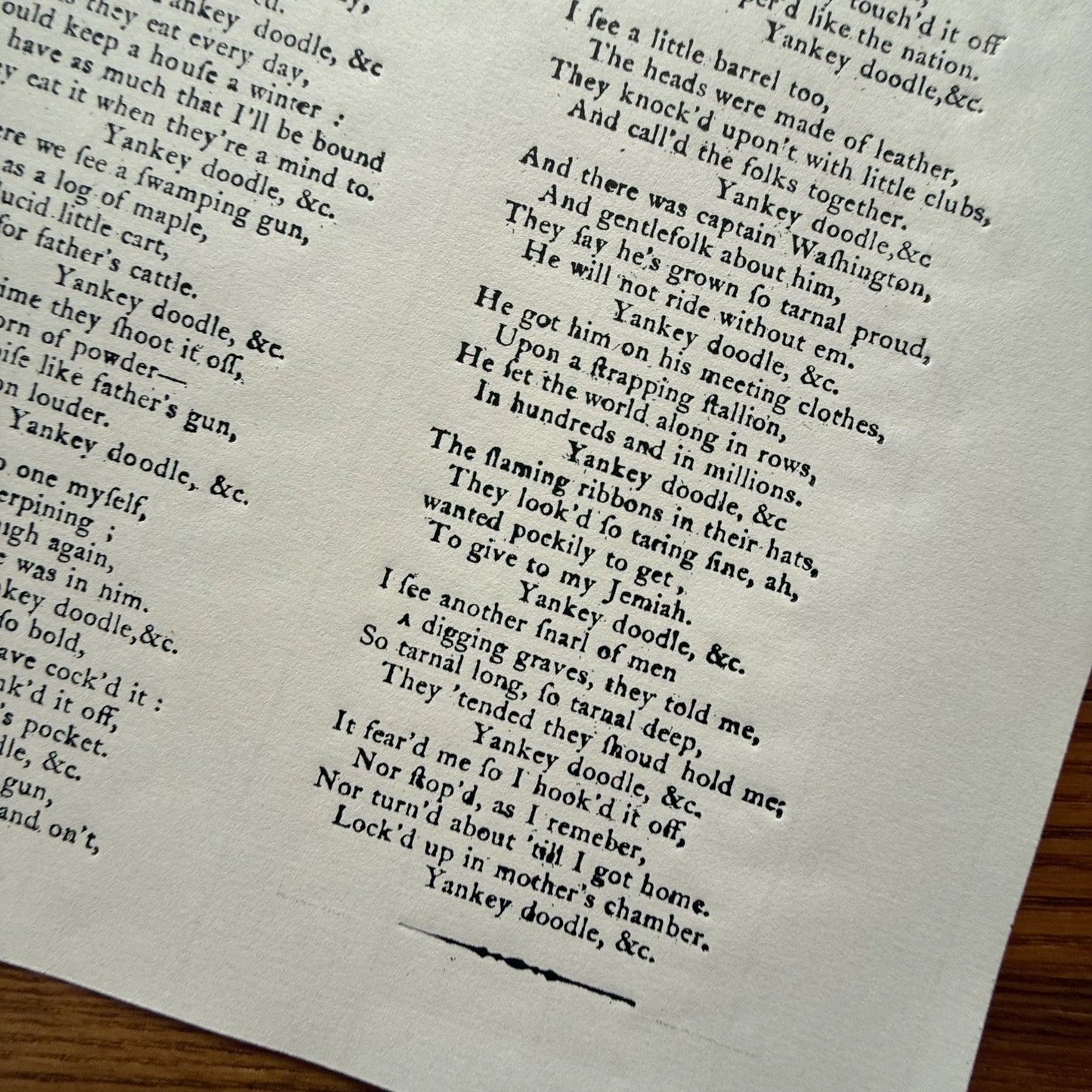 "The Yankee’s Return from Camp" — Song lyrics — Broadside reproduction from The Printing Office of Edes & Gill in Boston
