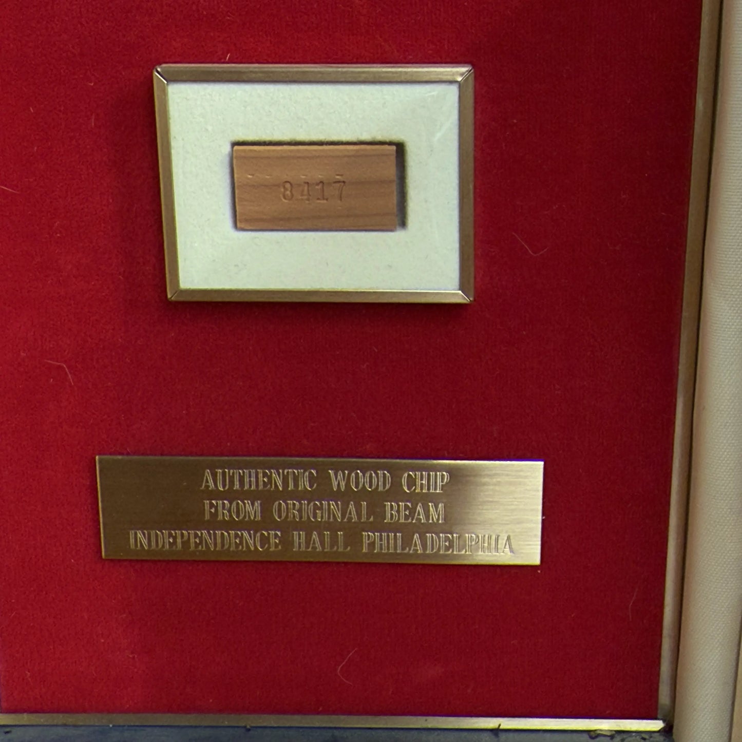 Independence Hall Wood Beam Relic in a presentation case for the Bicentennial – Individually numbered