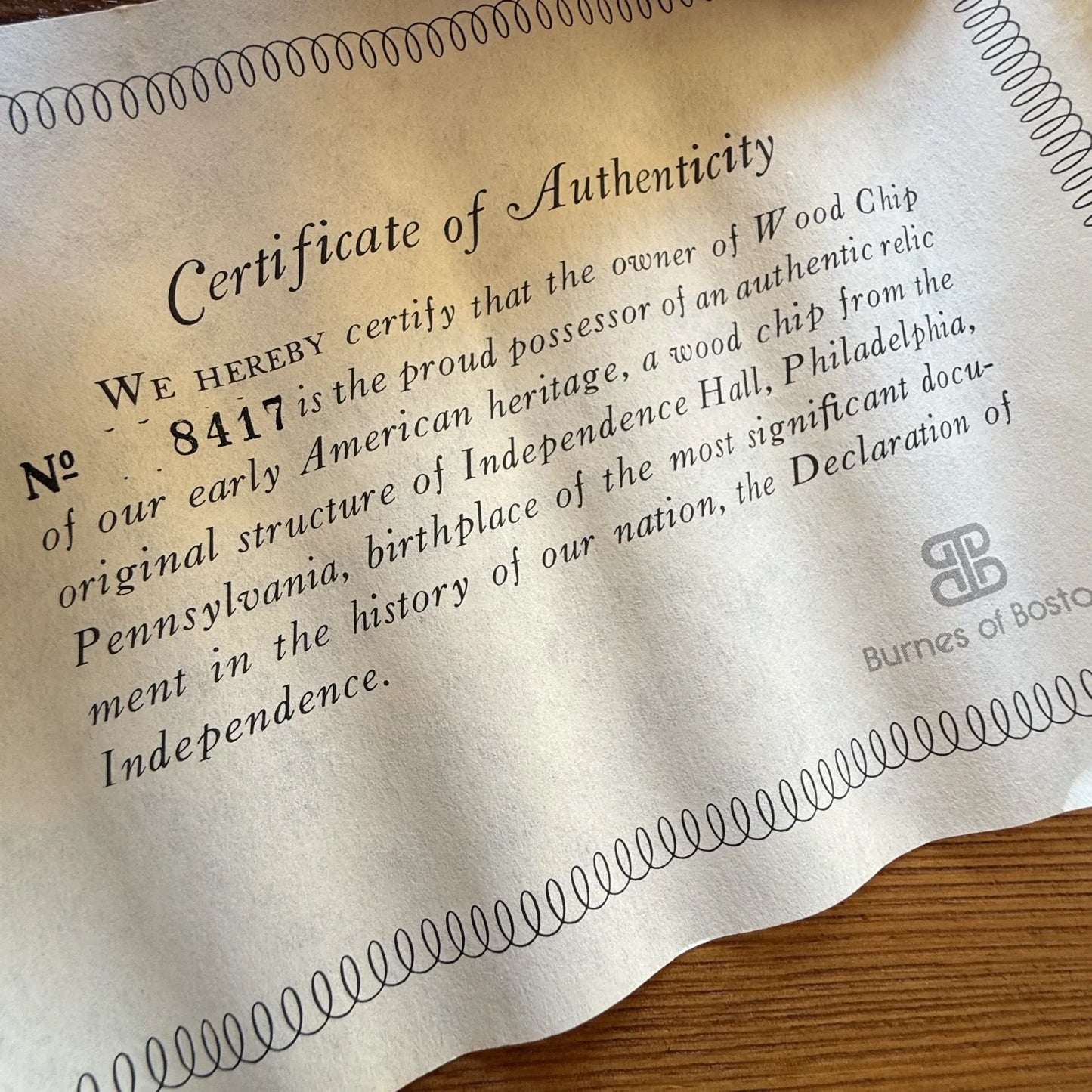 Independence Hall Wood Beam Relic in a presentation case for the Bicentennial – Individually numbered