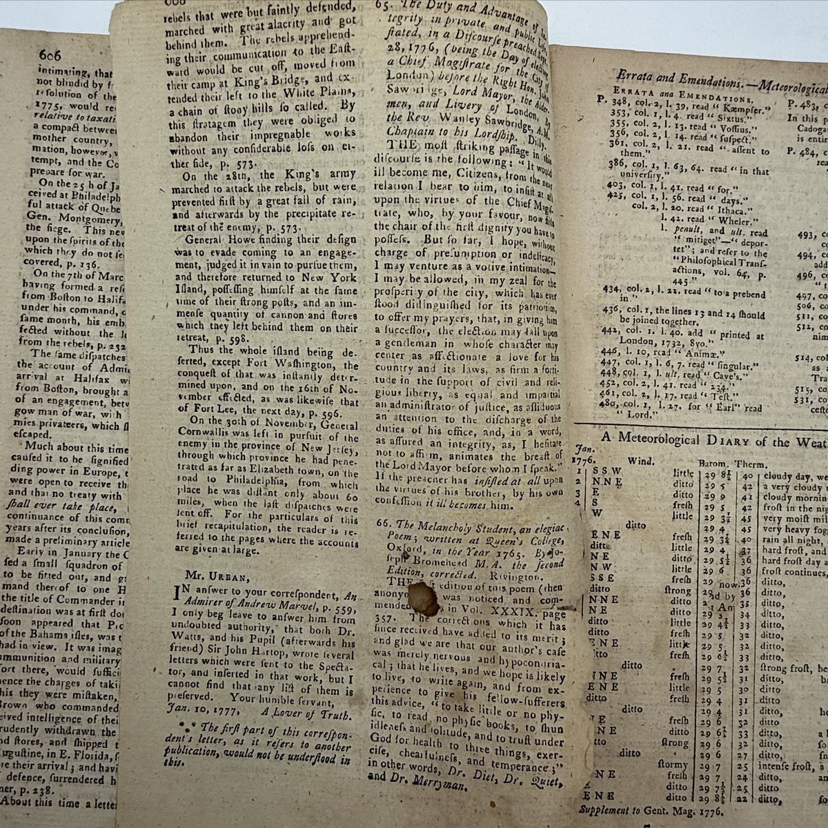 1776 Gentleman's Magazine for October and Supplement for the Year 1776, with folding map Illustrating the late Engagement in Long Island