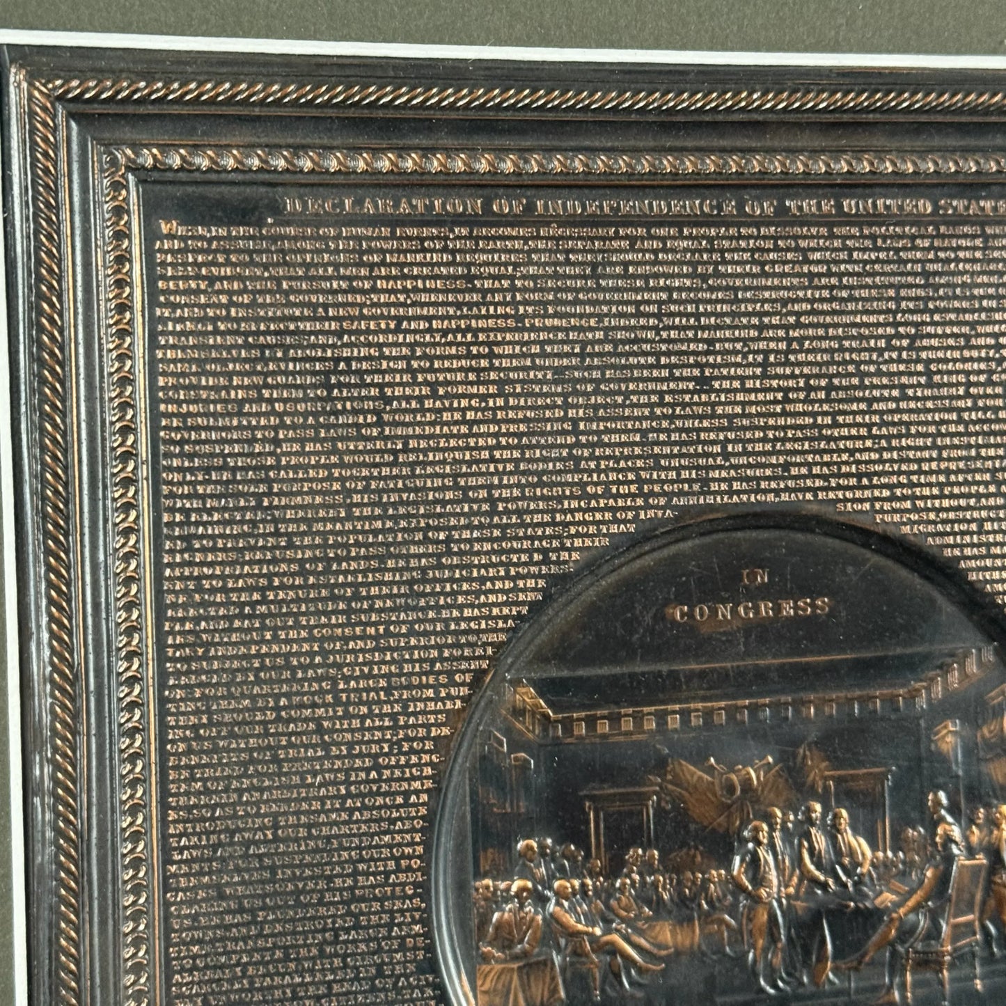 Declaration of Independence Embossed Copper Plaque — 1859