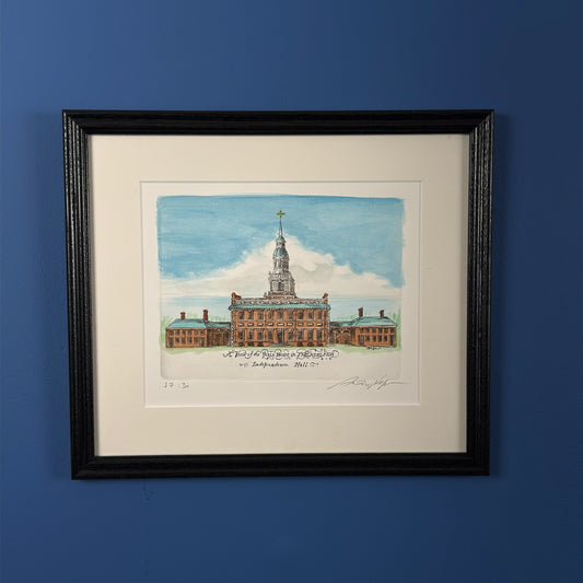 "A View of the State House in Philadelphia" Hand-Engraved and hand watercolored framed print