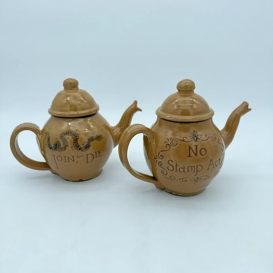 Revolutionary Teapots — "Join or Die" or "No Stamp Act" — Traditional redware made by hand in New England