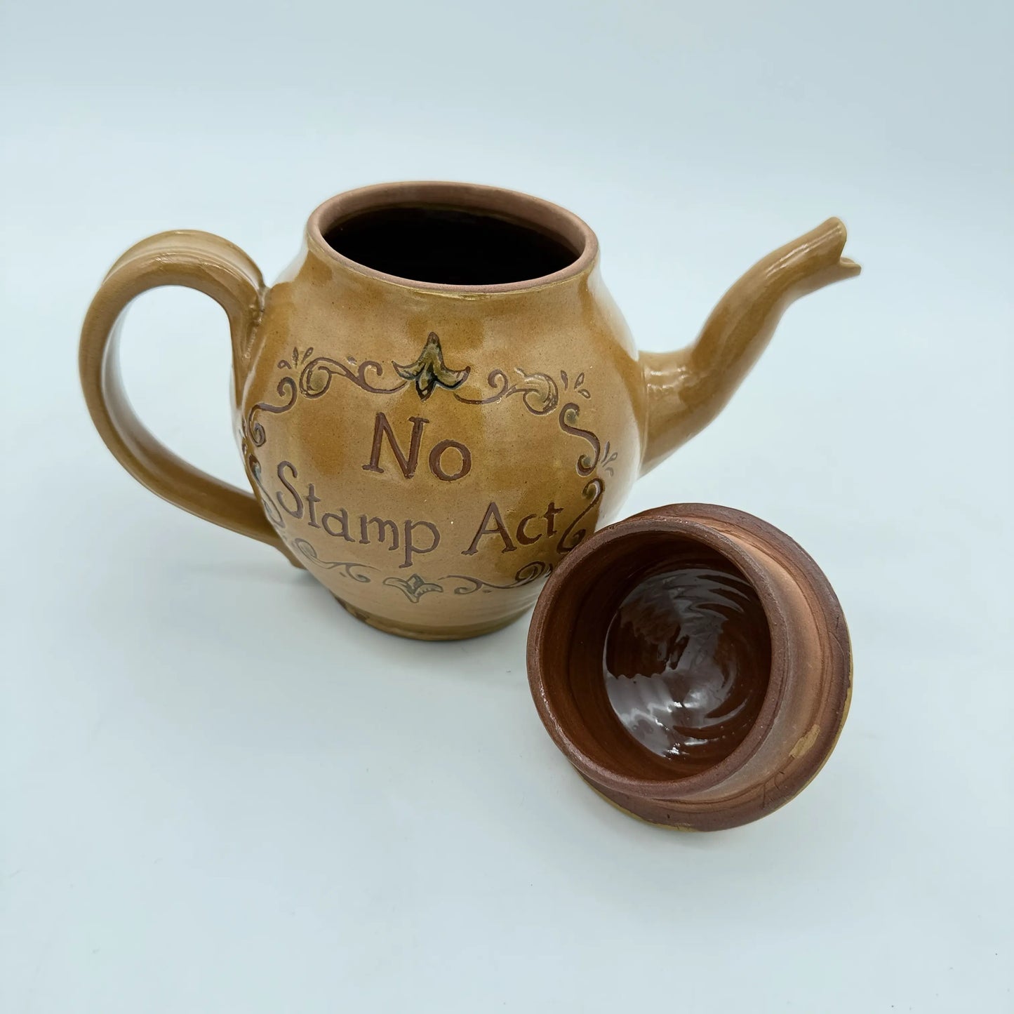 Revolutionary Teapots — "Join or Die" or "No Stamp Act" — Traditional redware made by hand in New England
