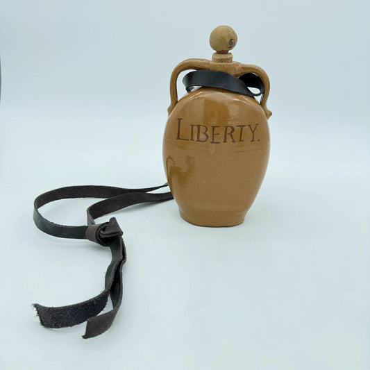 "Liberty" Flask with black leather strap — Traditional redware made by hand in New England