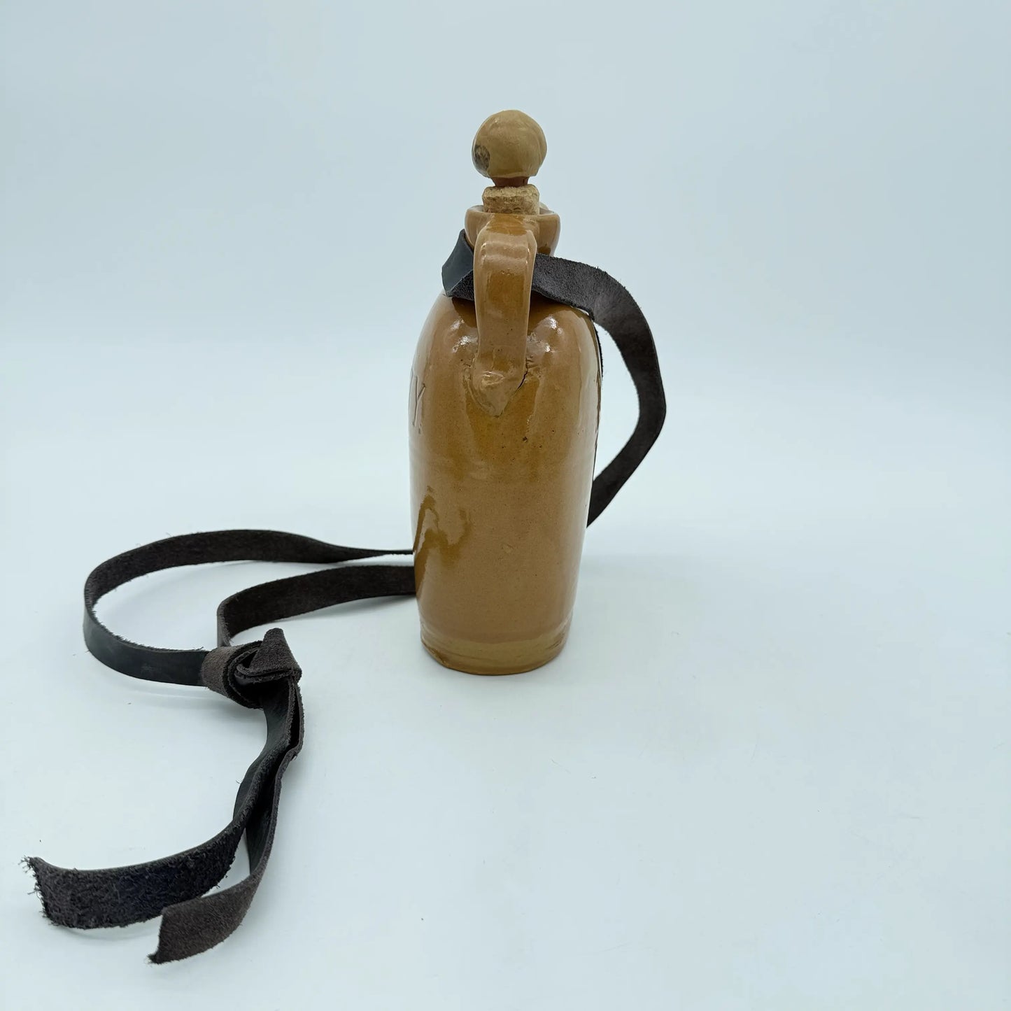 "Liberty" Flask with black leather strap — Traditional redware made by hand in New England