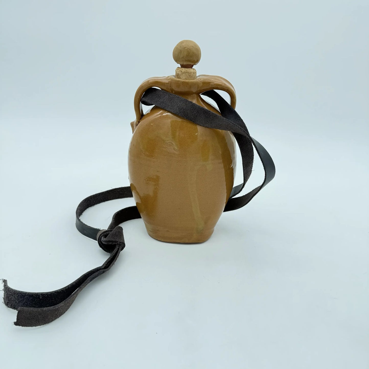"Liberty" Flask with black leather strap — Traditional redware made by hand in New England
