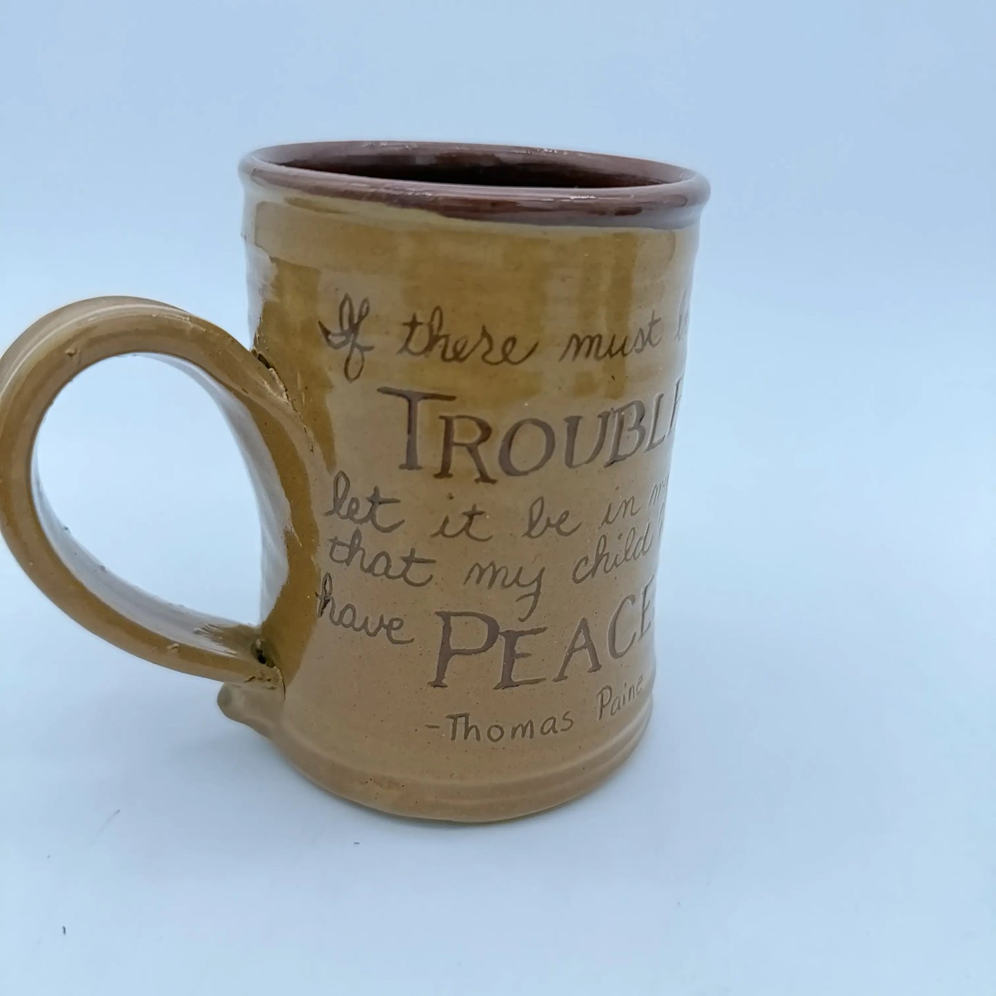 Quotation Tavern Mugs — Abigail Adams, Samuel Adams, or Thomas Paine — Traditional redware made by hand in America
