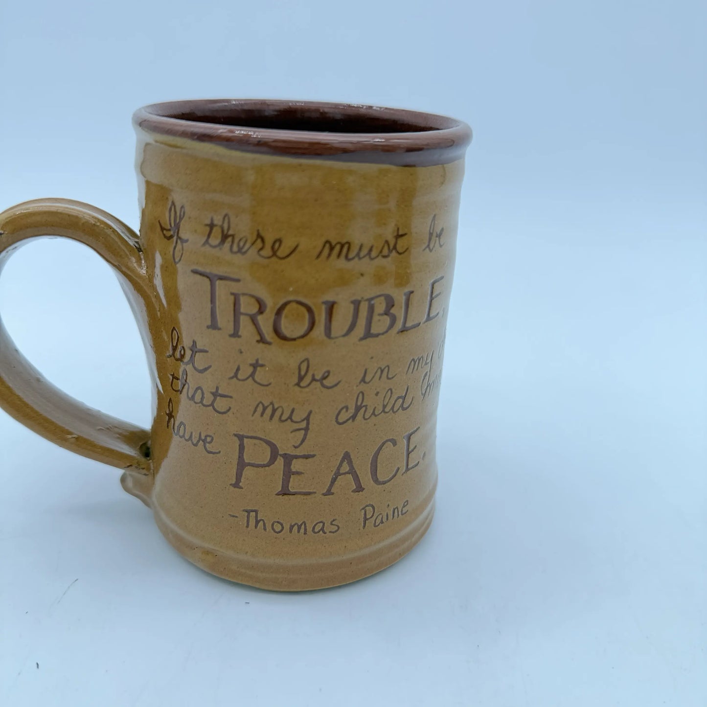Quotation Tavern Mugs — Abigail Adams, Samuel Adams, or Thomas Paine — Traditional redware made by hand in America